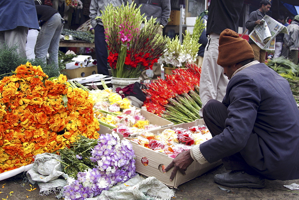 Flower vendors, Delhi, India, Asia