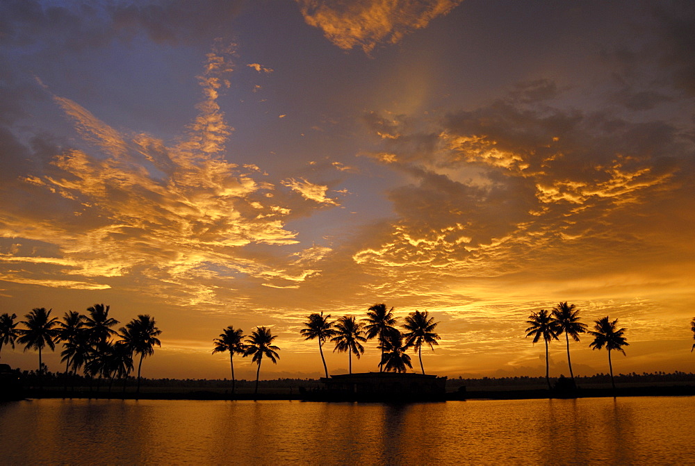 Sunset over the Backwaters of Alleppey, Kerala, India, Asia