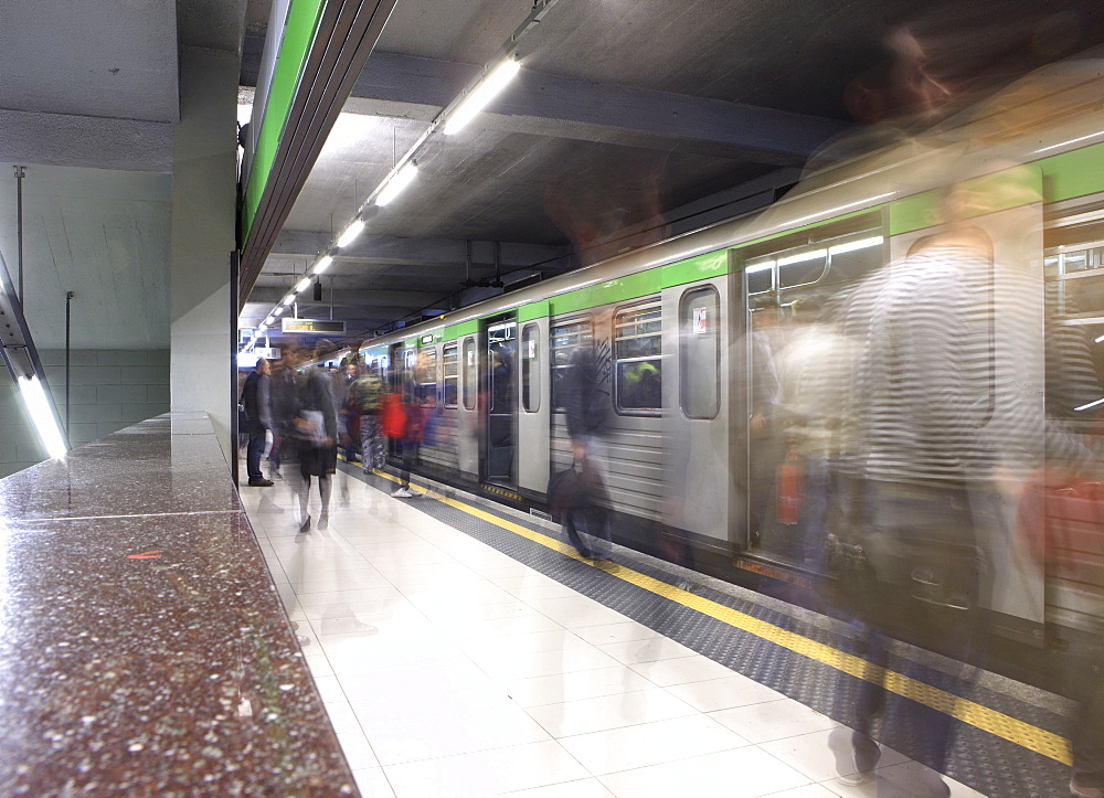 People in the subway station, Milan, Lombardy, Italy, Europe