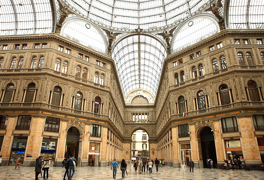 Low angle view of the interior of the Galleria Umberto I, Naples, Campania, Italy, Europe