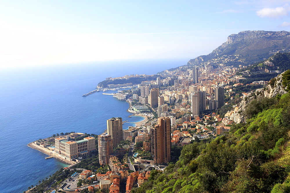 Elevated view over the city, Monte Carlo, Monaco, Cote d'Azur, Mediterranean, Europe