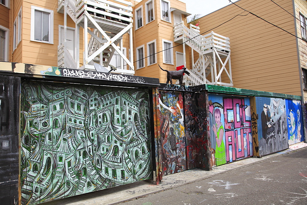 Murals, Clarion Alley, Mission District, Mission, San Francisco, California, United States of America, North America