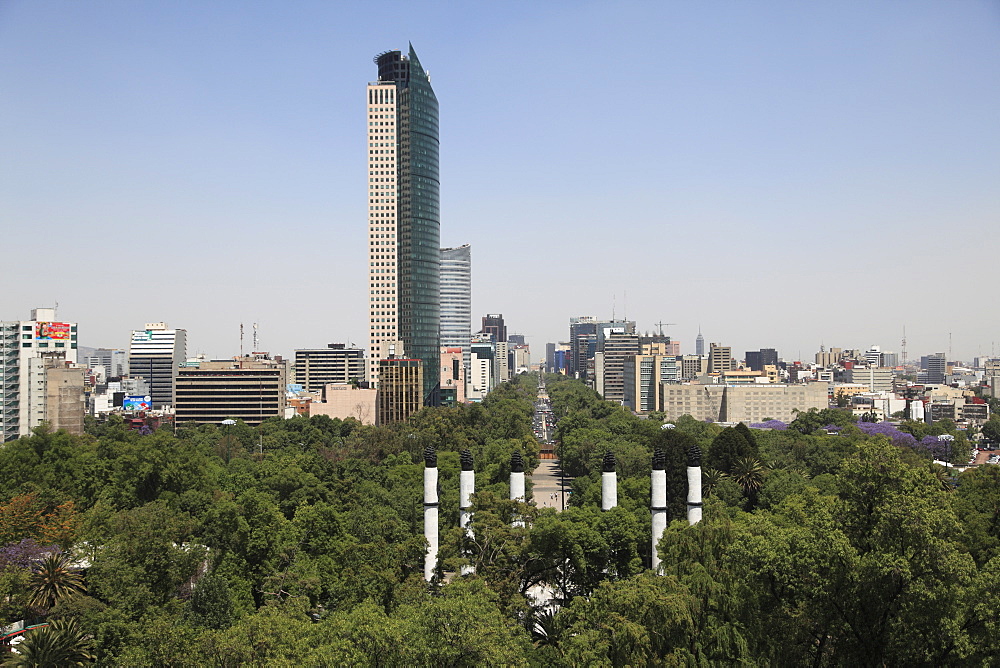 View of Paseo de la Reforma, Monumento a los Ninos Heroes, skyline, park, Chapultepec Hill, Chapultepec, Mexico City, Mexico, North America