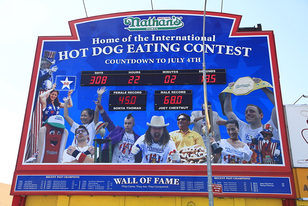 Hot Dog Eating Contest, Wall of Fame, Nathans Famous Hot Dogs, Coney Island, Brooklyn, New York City, United States of America, North America