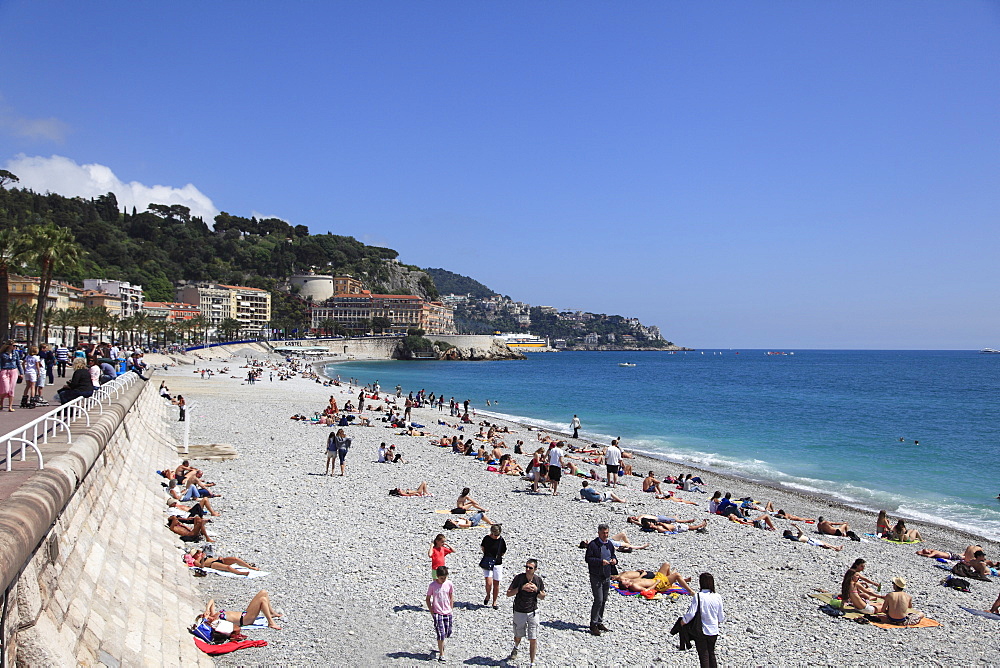 Beach, Nice, Cote d'Azur, Alpes Maritimes, Provence, French Riviera, France, Mediterranean, Europe