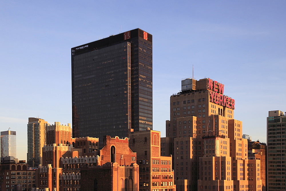 Madison Square Garden on left, New Yorker Hotel, Midtown skyline, West Side, Manhattan, New York City, United States of America, North America