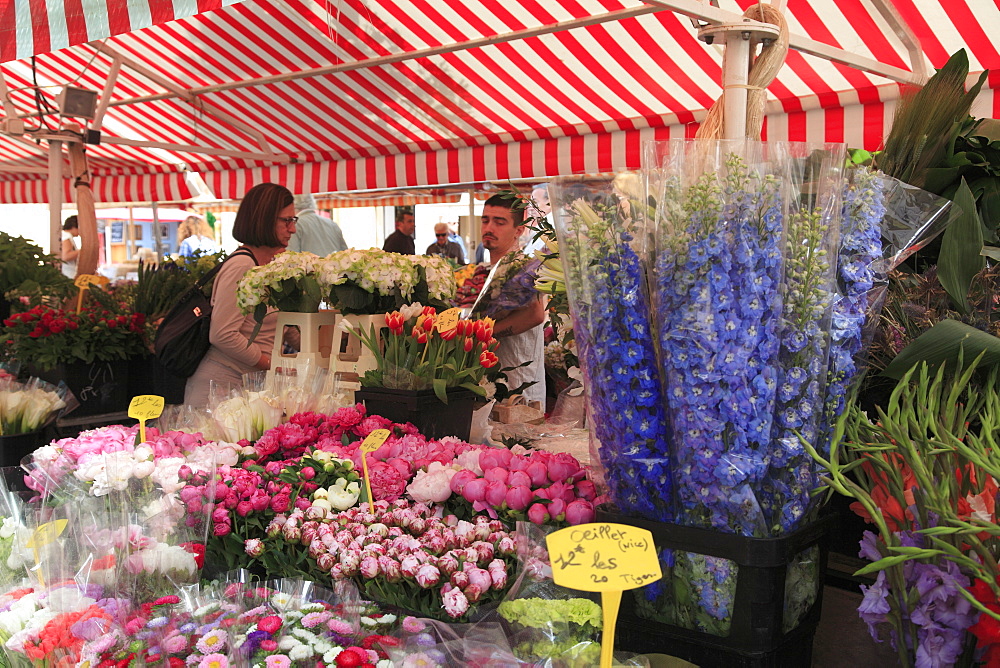 Flower Market, Cours Saleya, Old Town, Nice, Alpes Maritimes, Provence, Cote d'Azur, French Riviera, France, Europe