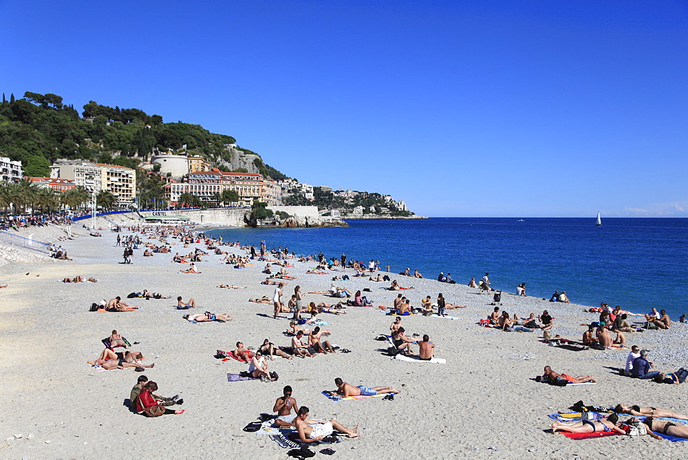 Beach, Nice, Alpes Maritimes, Cote d'Azur, French Riviera, Provence, France, Mediterranean, Europe