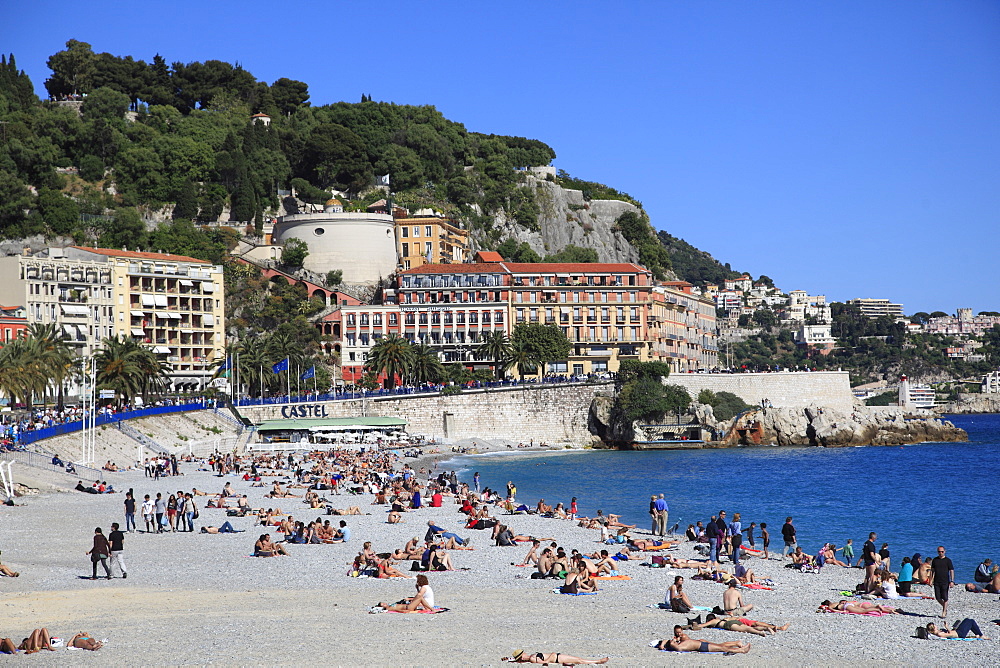 Beach, Nice, Alpes Maritimes, Cote d'Azur, French Riviera, Provence, France, Mediterranean, Europe