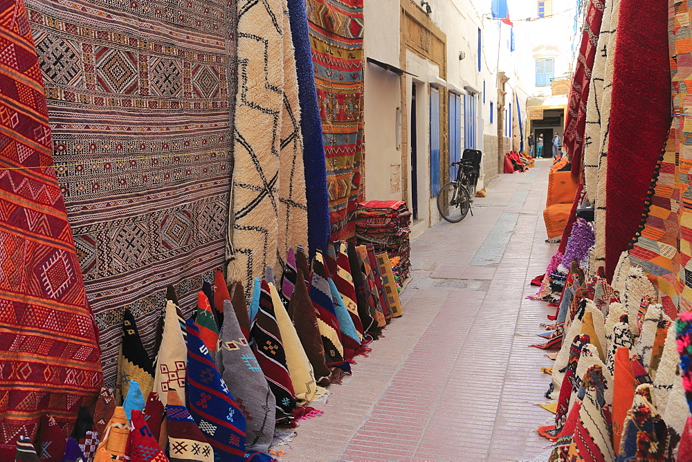 Carpets for sale in the Souk, Medina, UNESCO World Heritage Site, Essaouira, Morocco, North Africa, Africa