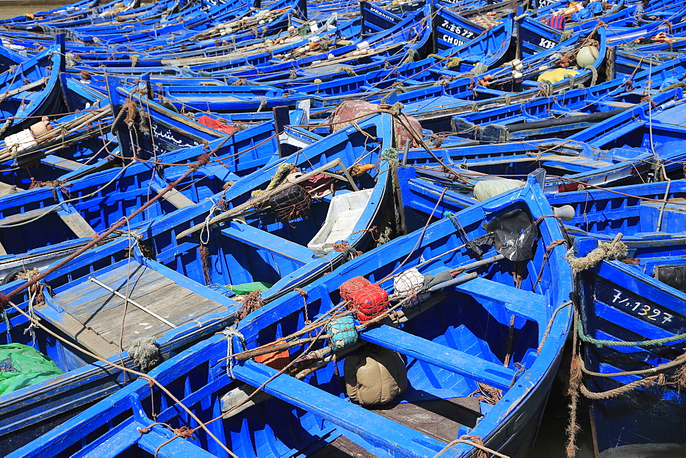 Skala du Port, fishing boats in Harbor, Essaouira, Morocco, Atlantic Coast, North Africa, Africa