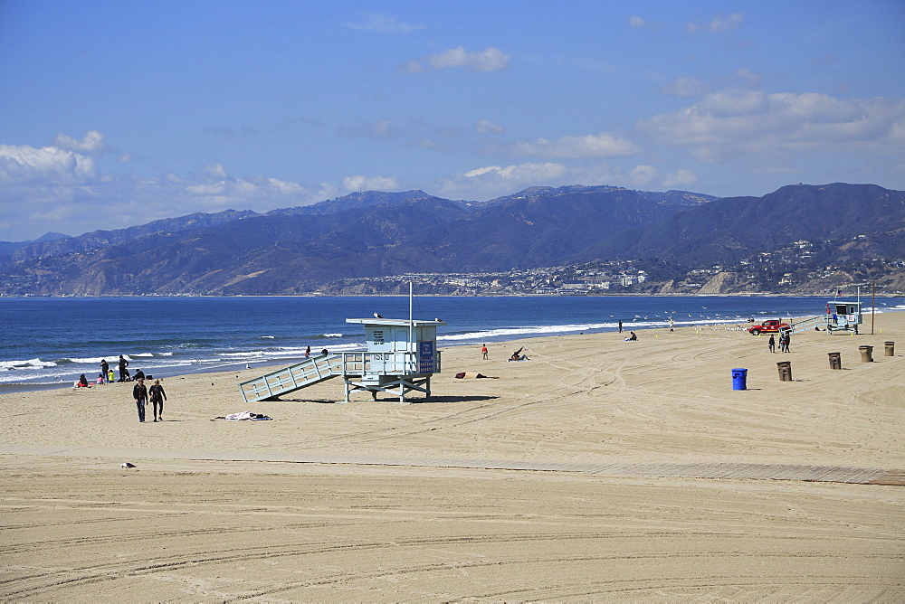 Beach, Santa Monica, Pacific Ocean, Malibu Mountains, Los Angeles, California, United States of America, North America