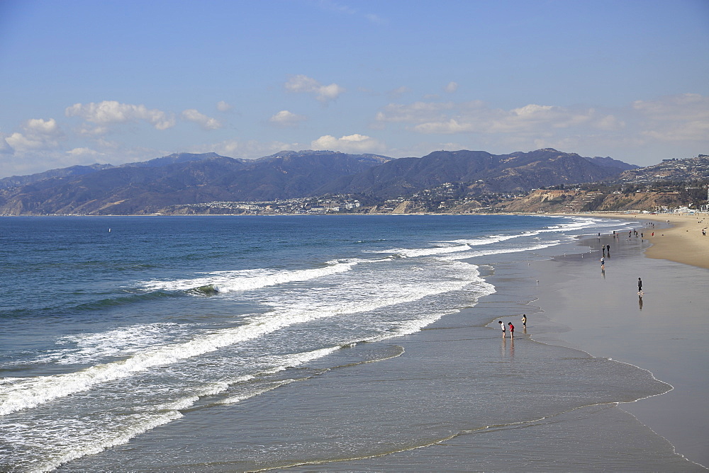 Beach, Santa Monica, Pacific Ocean, Malibu Mountains, Los Angeles, California, United States of America, North America