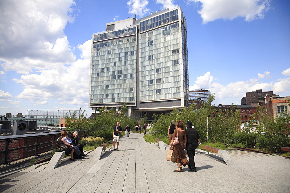 Standard Hotel, High Line, elevated public park on former rail tracks, Manhattan, New York City, United States of America, North America