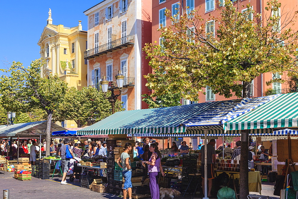 The morning fruit and vegetable market, Cours Saleya, Nice, Alpes Maritimes, Provence, Cote d'Azur, French Riviera, France, Europe