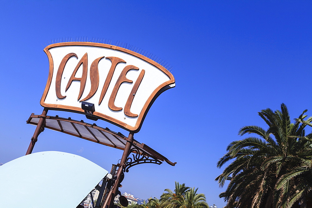 Castel Plage beach sign, Nice, Alpes Maritimes, Provence, Cote d'Azur, France, French Riviera, Europe