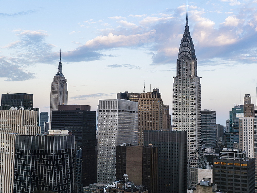 Manhattan skyscrapers including the Empire State Building and Chrysler Building, Manhattan, New York City, New York, United States of America, North America