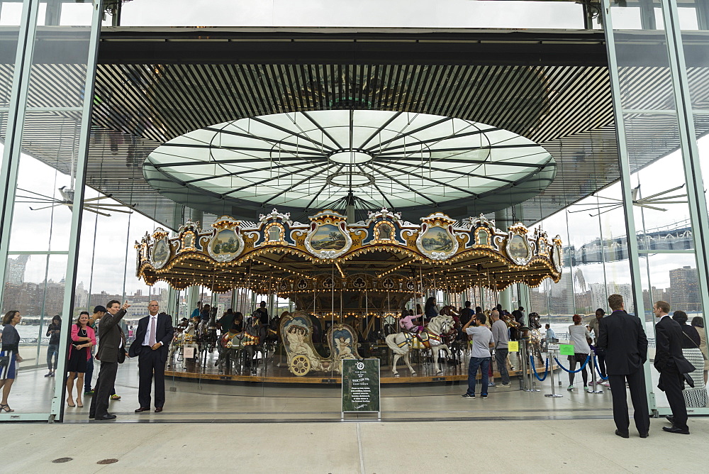 Jane's Carousel, a restored 1920s fairground carousel now located in Brooklyn Bridge Park, Brooklyn, New York, United States of America, North America