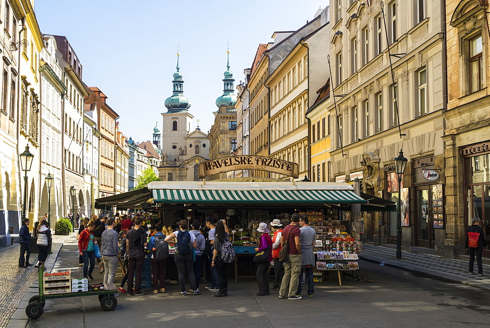 Havelsky Trziste is the Old Town's largest outdoor market in front of St. Havel Church, Prague, Czech Republic, Europe