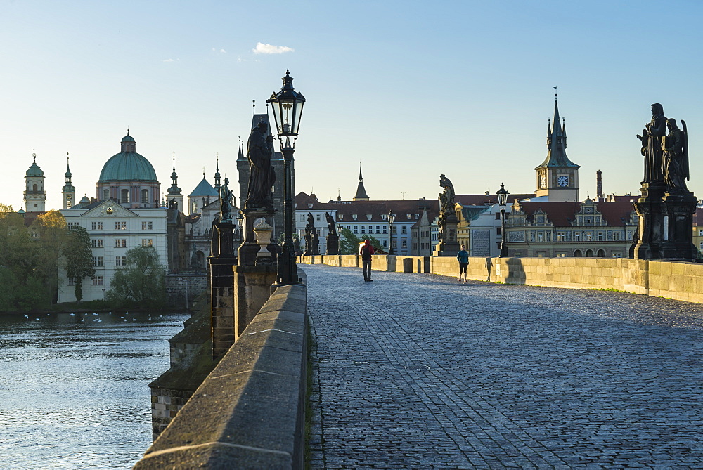 Early morning on Charles Bridge, UNESCO World Heritage Site, Prague, Czech Republic, Europe