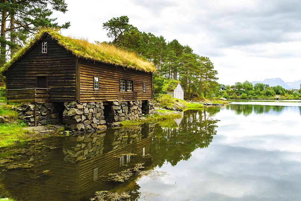 Sunnmore Museum, where over fifty traditional buildings have been relocated at the site of the old Borgundkaupangen trading centre, Alesund, More og Romsdal, Norway, Scandinavia, Europe