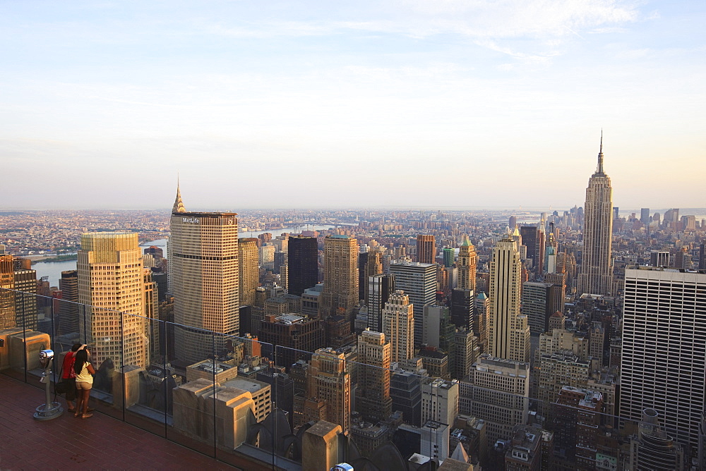 View from the top of the Rockefeller Center of Lower Manhattan and the Empire State Building, New York City, New York, United States of America, North America