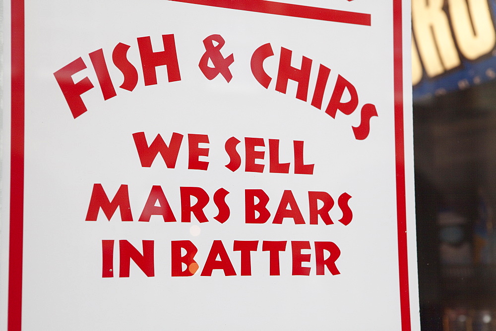 Fish and chips sign, Edinburgh, Scotland, United Kingdom, Europe