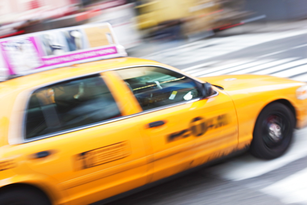 Taxi cab in Times Square, Midtown, Manhattan, New York City, New York, United States of America, North America