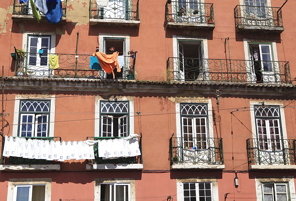 Windows and balconies in the Alfama District, Lisbon, Portugal, Europe