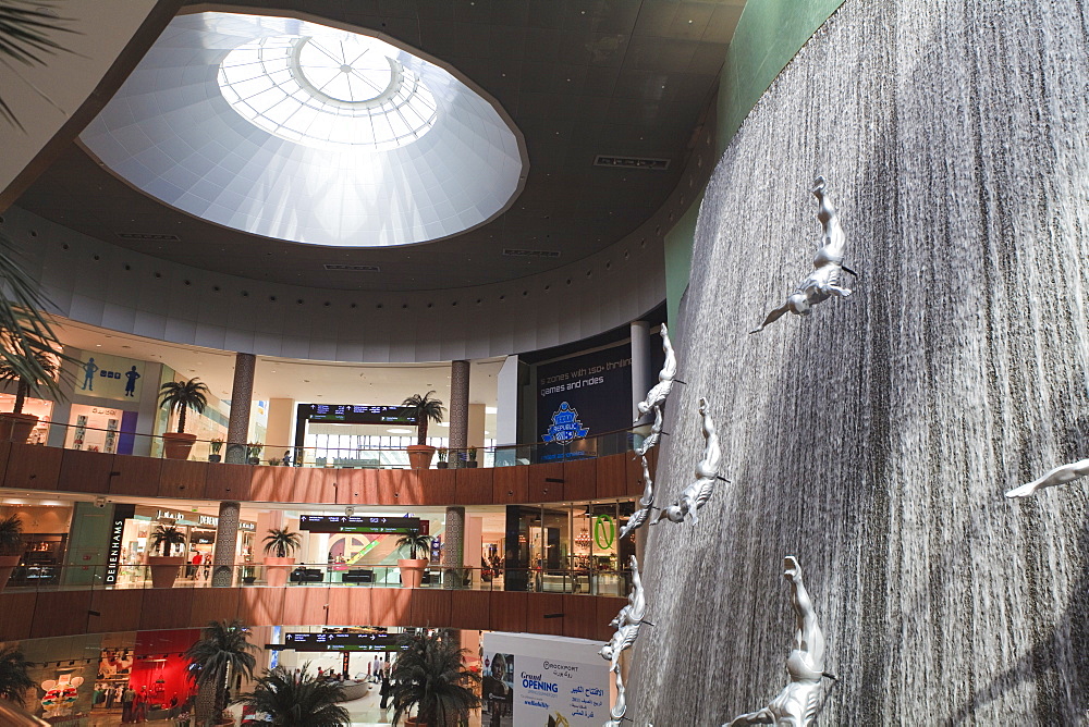 The Waterfall inside the Dubai Mall, the world's largest shopping mall, Downtown Dubai, Dubai, United Arab Emirates, Middle East