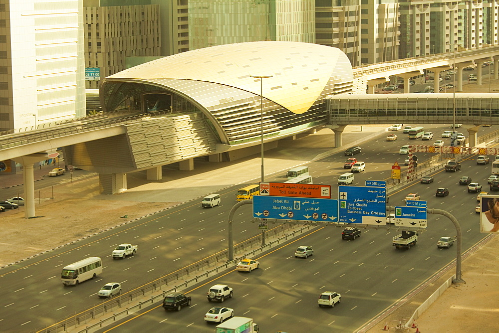 New Metro station on Sheikh Zayed Road in the financial district of Dubai, United Arab Emirates, Middle East