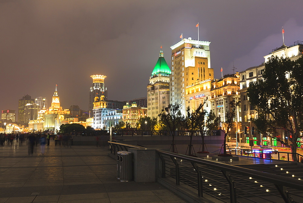 The Bund illuminated at night, Shanghai, China, Asia