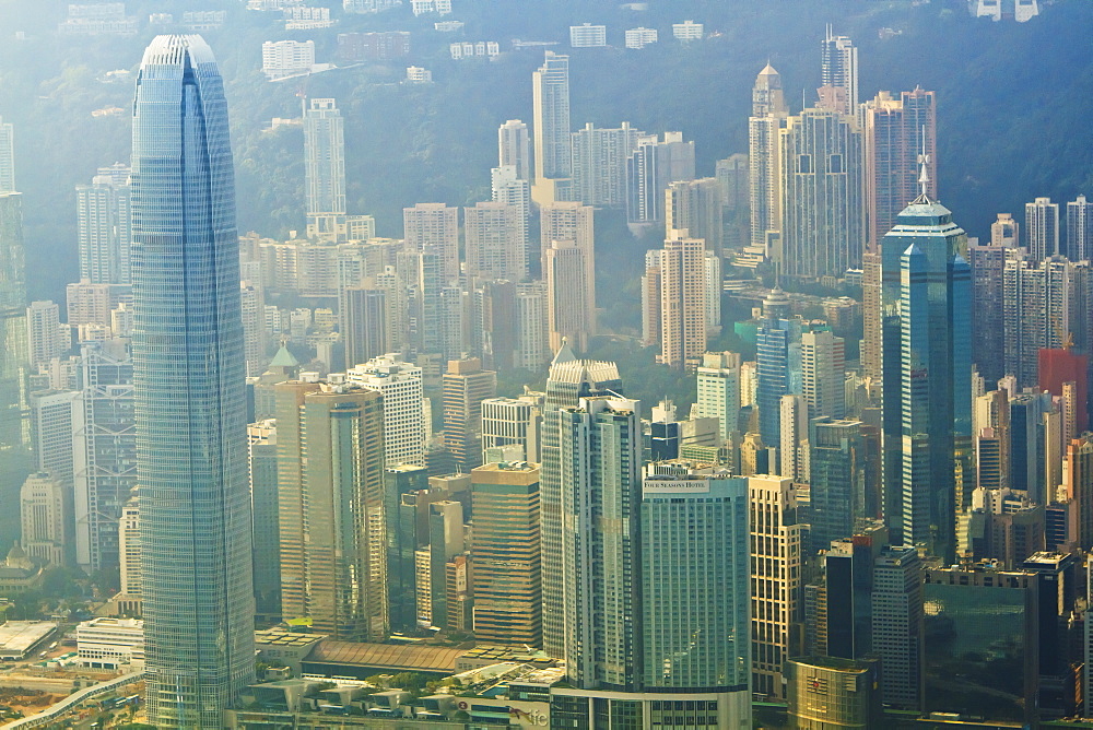 High angle view of Central, Hong Kong's main financial district, Hong Kong Island, Hong Kong, China, Asia