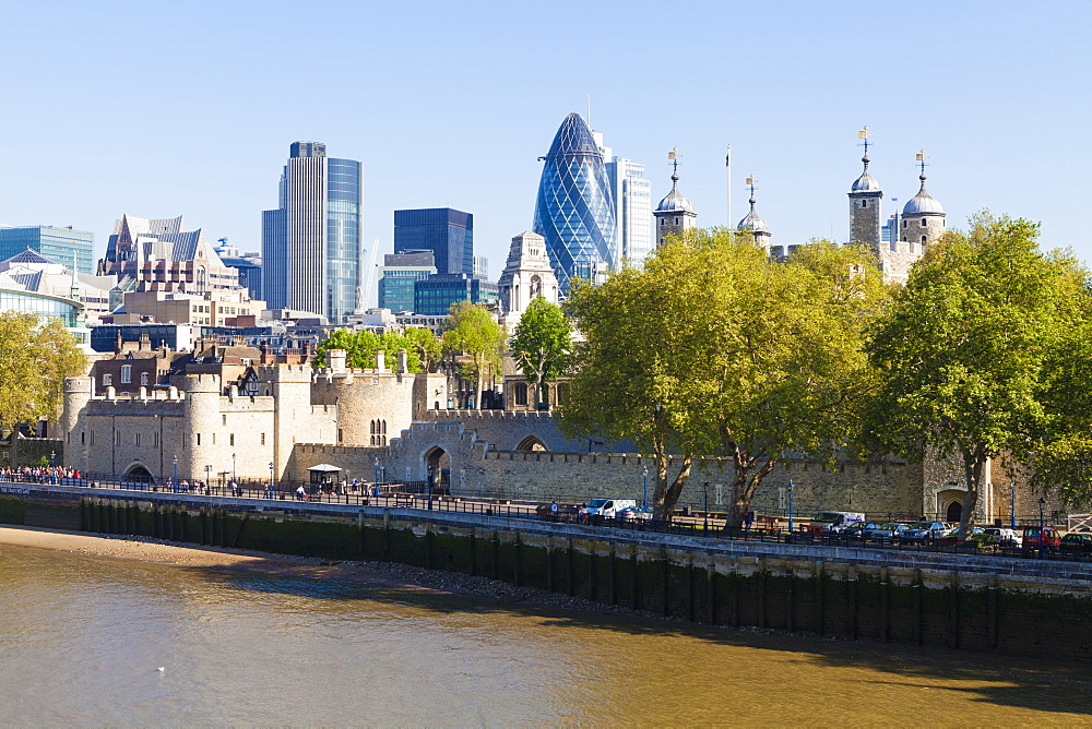 City of London financial district buildings and the Tower of London, London, England, United Kingdom, Europe