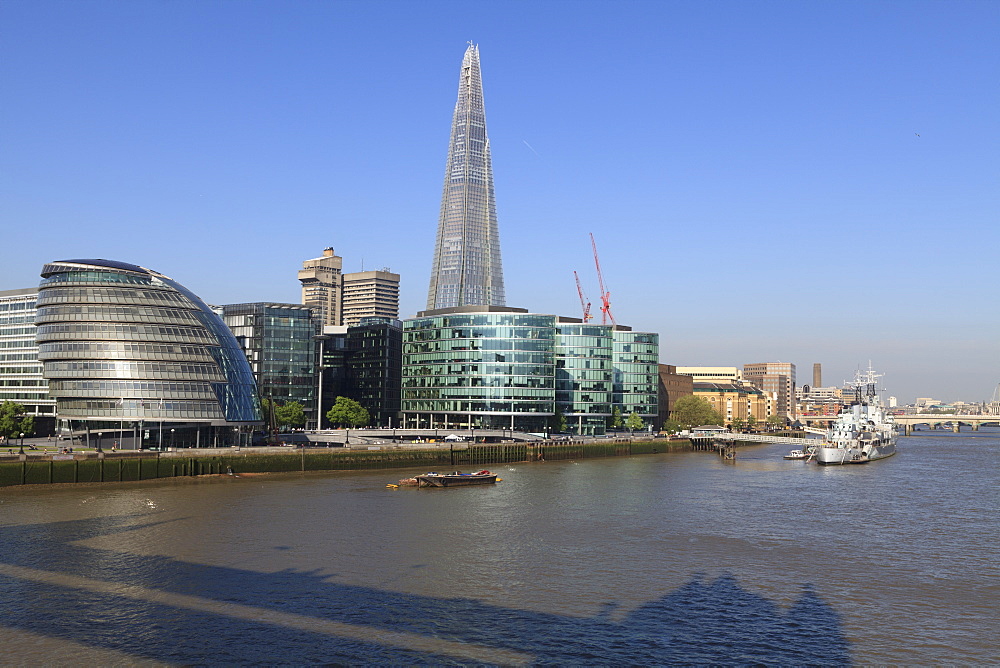 South Bank with City Hall, Shard London Bridge and More London buildings, London, England, United Kingdom, Europe