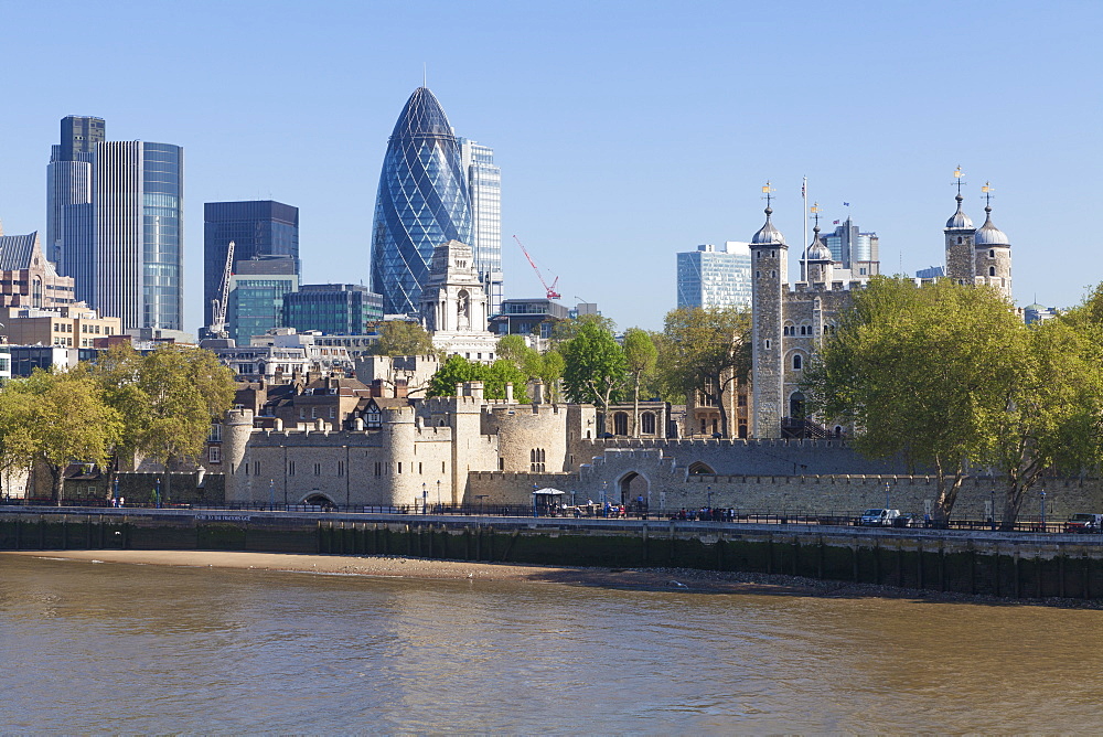 City of London financial district buildings and the Tower of London, London, England, United Kingdom, Europe