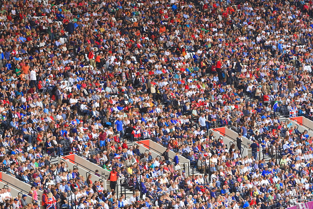 Large crowd of spectators in the Olympic Stadium for 2012 Olympic Games, London, England, United Kingdom, Europe