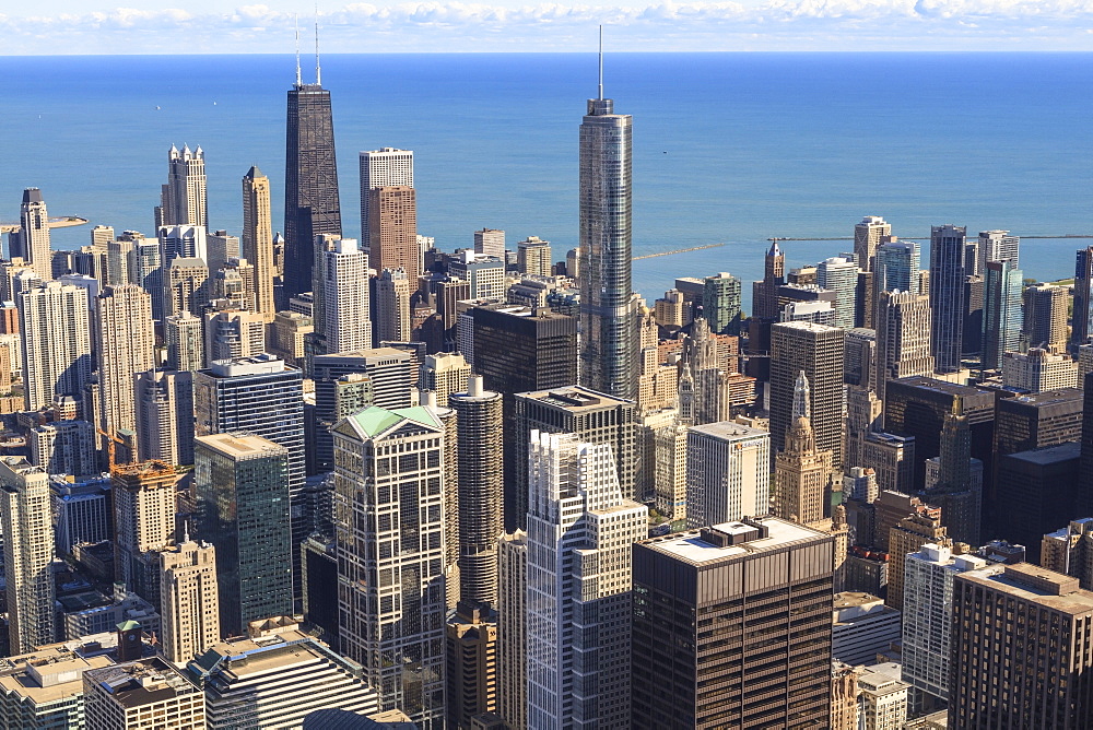 Chicago cityscape and Lake Michigan, Hancock Center and Trump Tower, Chicago, Illinois, United States of America, North America 