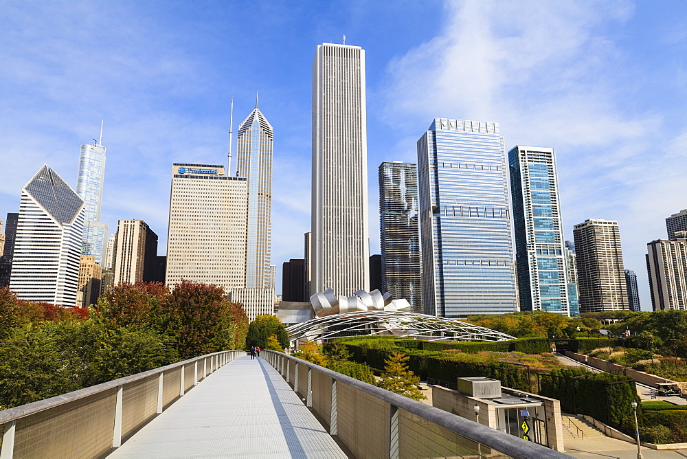 Skyscrapers including the Aon Center viewed from Millennium Park, Chicago, Illinois, United States of America, North America