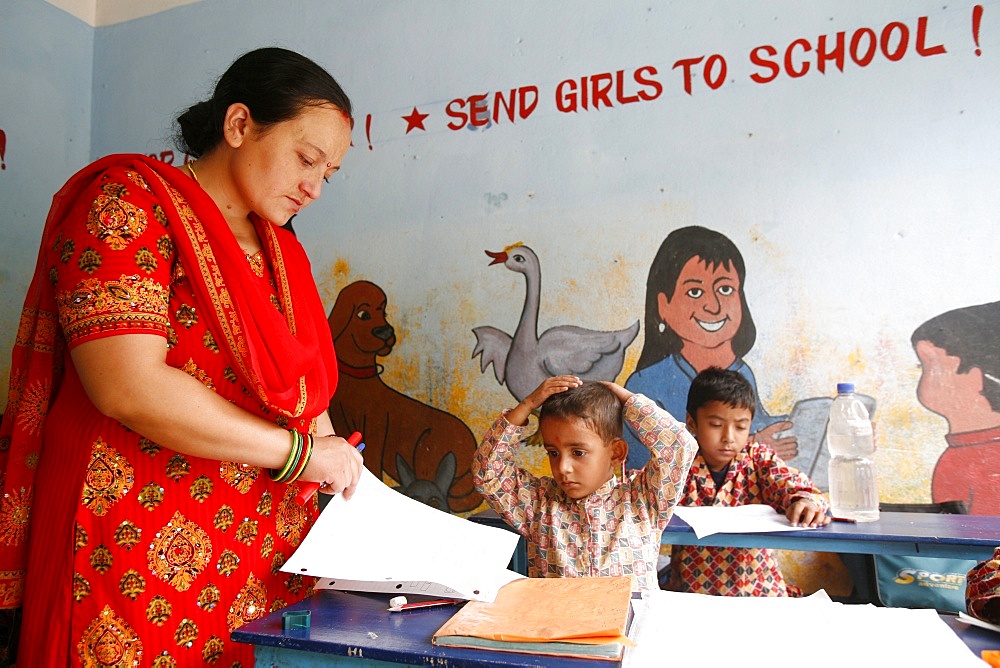 Primary school, Kathmandu, Nepal, Asia