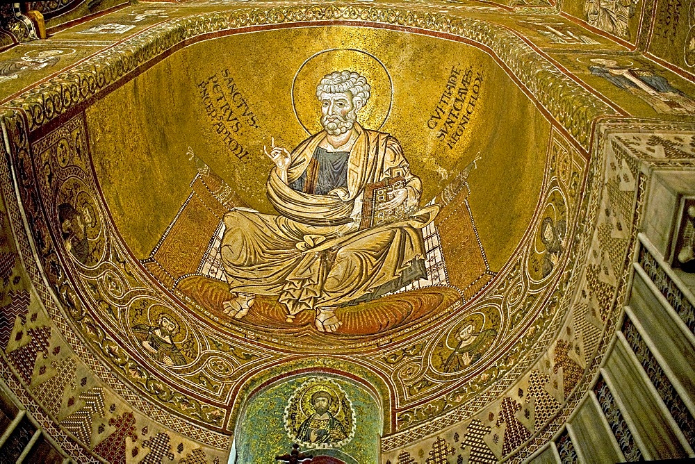 Mosaic depicting St. Peter, Monreale cathedral in Palermo, Sicily, Italy, Europe