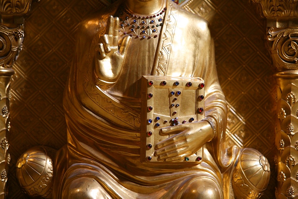 Statue of Jesus Christ Salvator Mundi (World Saviour) in Saint-Martin d'Ainay basilica, Lyon, Rhone, France, Europe