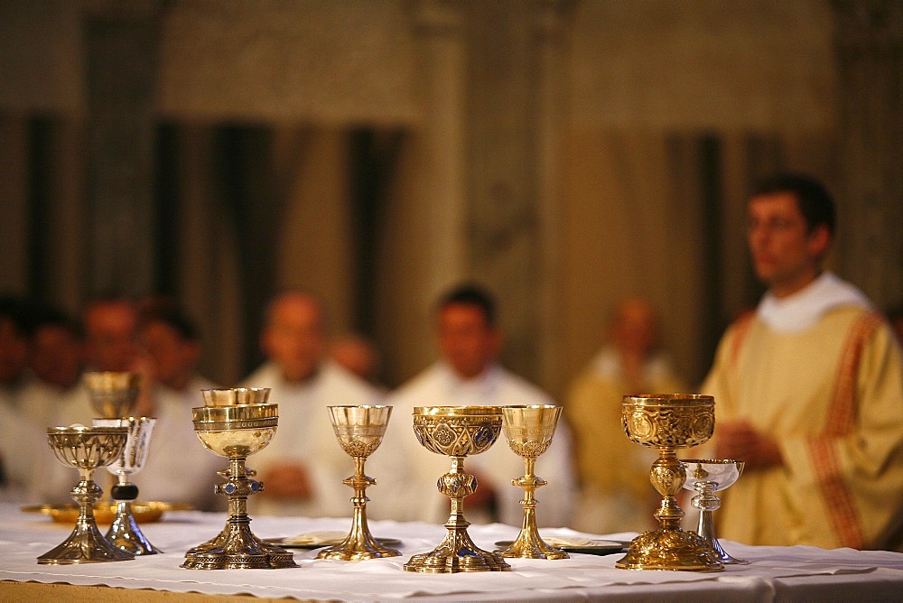 Mass in Saint-Jean cathedral, Lyon, Rhone, France, Europe