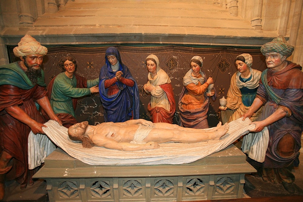 Christ lain in his grave, Quimer Cathedral, Quimper, Finistere, Brittany, France, Europe