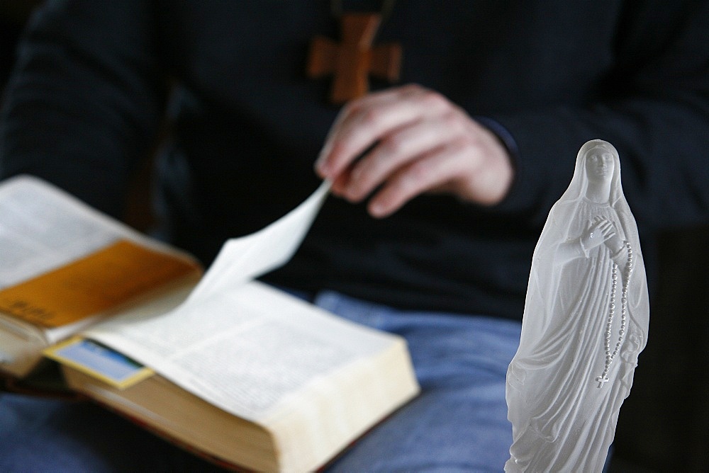 Bible reading, Evian, Haute Savoie, France, Europe