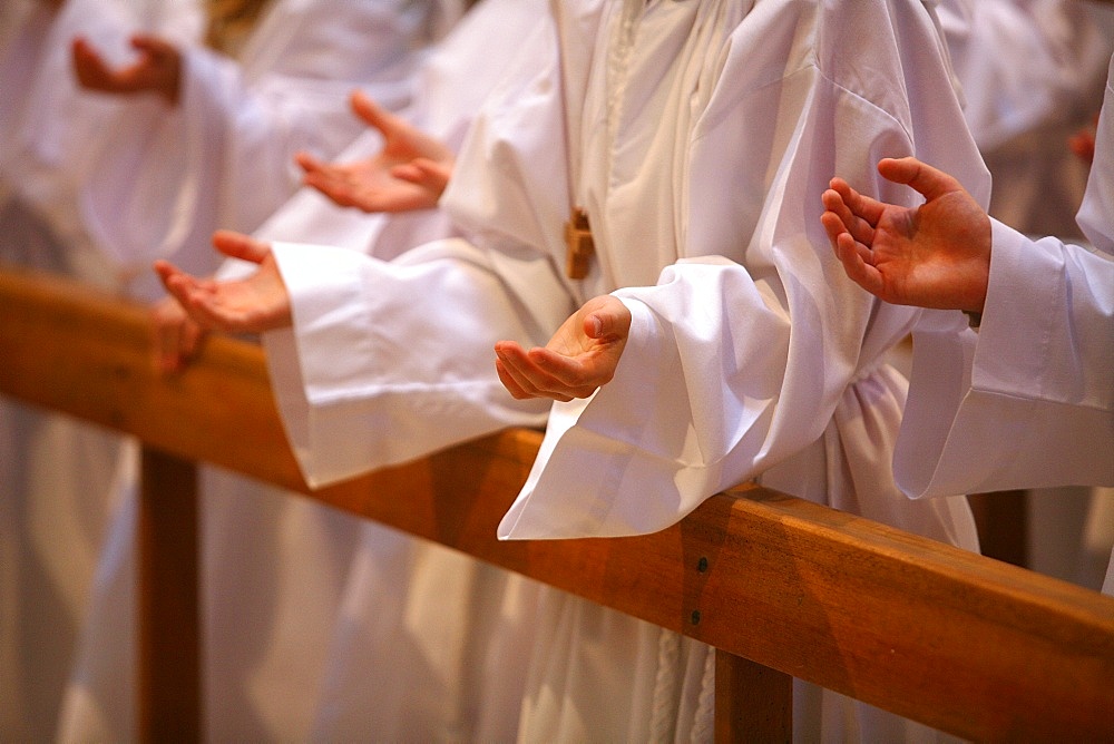 Prayer during profession of faith, Annecy, Haute Savoie, France, Europe