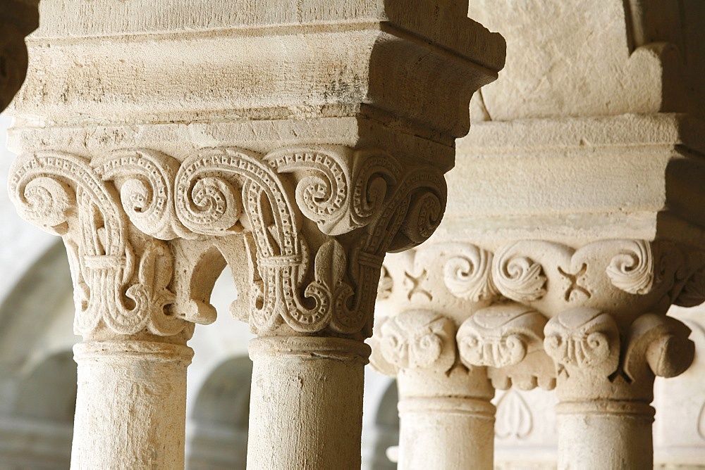 Capitals in the cloister of Notre-Dame de Senanque Abbey, Gordes, Vaucluse, Provence, France, Europe