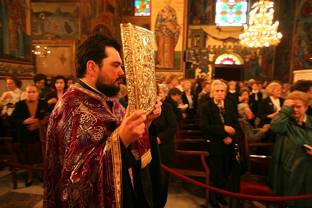 Procession in a Greek Orthodox church, Thessaloniki, Macedonia, Greece, Europe