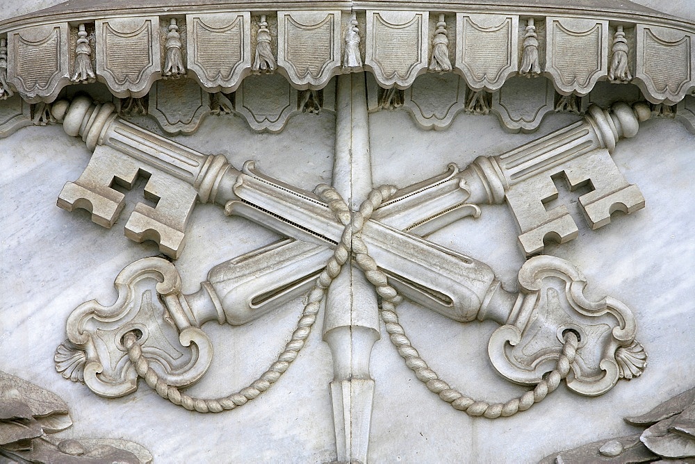 Sculpture of St. Peter's keys on San Giovanni in Laterano basilica, Rome, Lazio, Italy, Europe