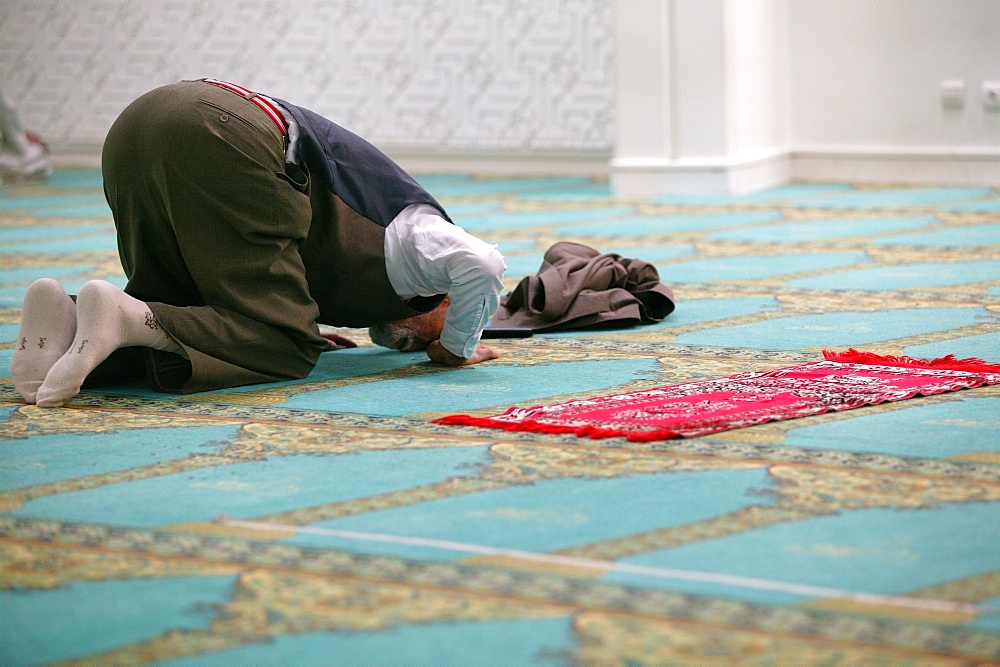 Prayer at the Lyon great mosque, Lyon, Rhone, France, Europe